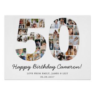 Póster Colagem de Fotos de Aniversário de 50 anos Prese
