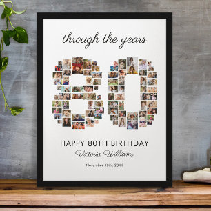 Poster Colagem de Fotos de Aniversário de 80 anos Felizes
