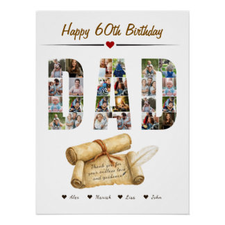 Póster Colagem de Fotos de Aniversário de Pai, 24 Fotos