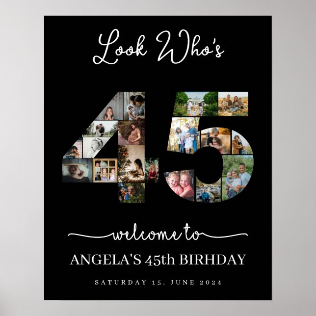 Poster Colagem de fotos de aniversário feliz de 45 anos (Frente)