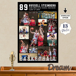 Poster Colagem de Fotos de Basquete 13 Nome do Jogador Nú