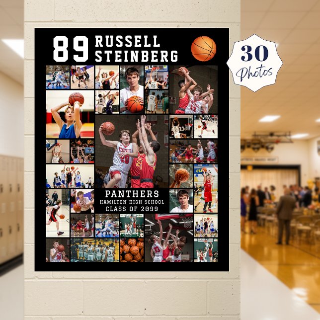 Poster Colagem de Fotos de Basquete 30 Número do Jogador (Criador carregado)