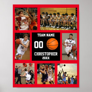 Poster Colagem de fotos de basquete 7 Nome da equipe verm