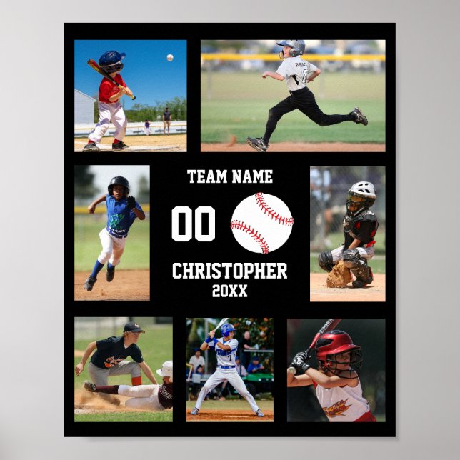 Poster Colagem de Fotos de Beisebol Infantil Esportivo (Frente)