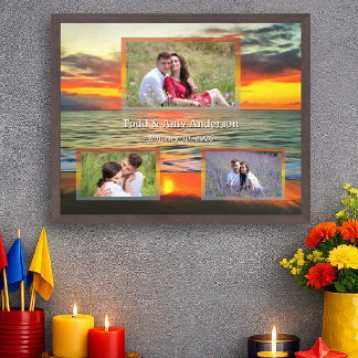 Poster Colagem de Fotos de Casamento Personalizada Pôr do