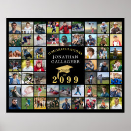 Poster Colagem de Fotos de Formatura 54 Preto Dourado Cap
