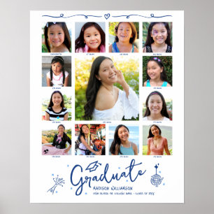 Poster Colagem de Fotos de Formatura Azul K–12 Doodles Br