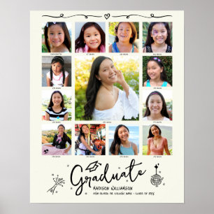 Poster Colagem de Fotos de Formatura Cream K–12 com Rabis
