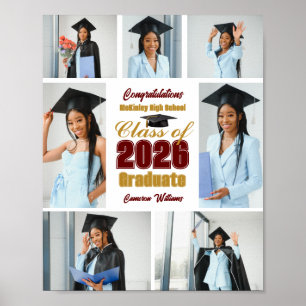 Poster Colagem de Fotos de Formatura Maroon Gold 2026 Fes