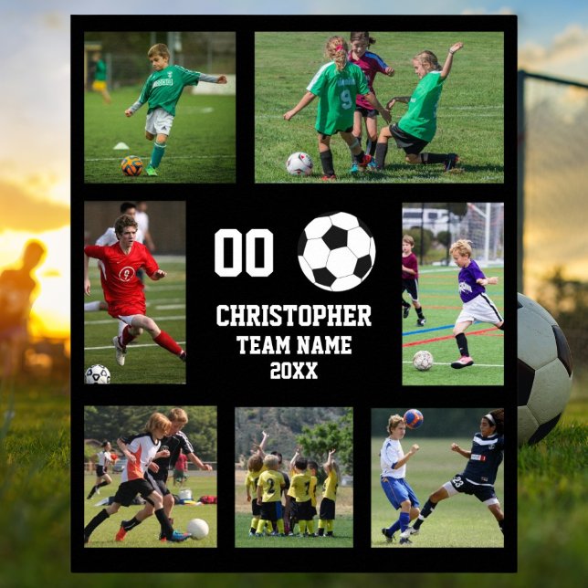 Poster Colagem de fotos de futebol 7 nome do time pôster (Soccer 7 photo collage team name poster)