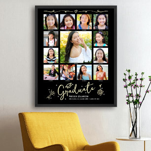 Poster Colagem de Fotos de Graduação Black Gold K–12 Dood