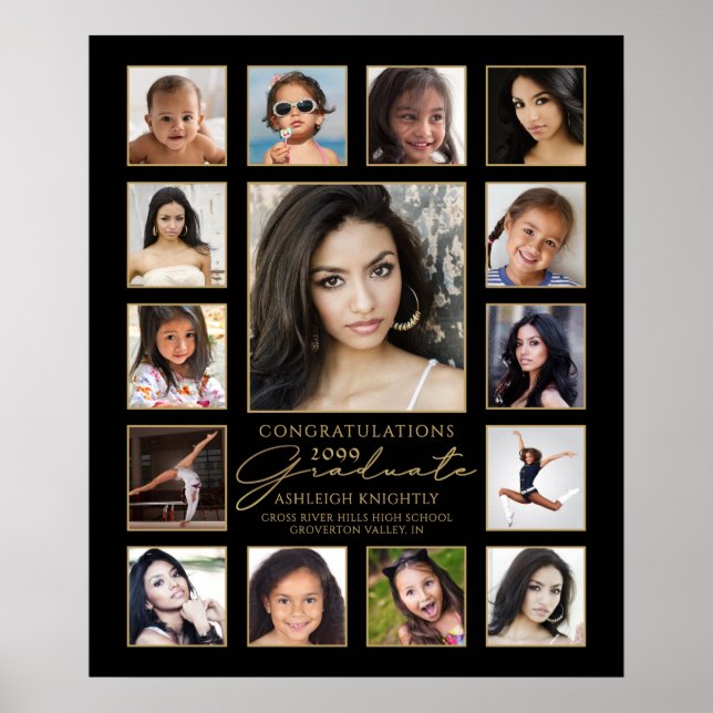 Poster Colagem de Fotos de Graduado 15 Escrita à Mão Pret (Frente)