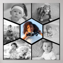 Poster Colagem de Fotos de Hexágono Preto e Branco