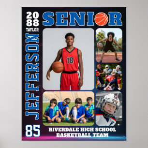 Poster Colagem de Fotos de Jogador de Basquete da Noite d