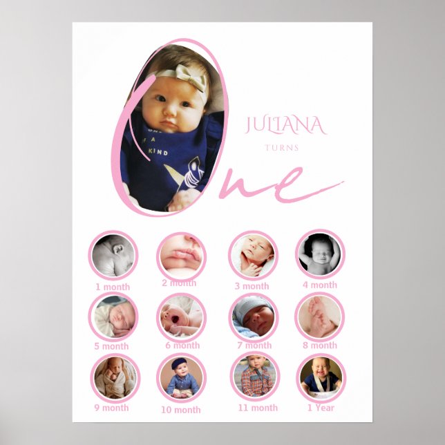 Poster Colagem de Fotos de Menina de Um Ano Moderna  (Frente)