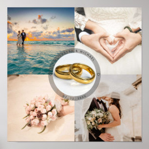 Poster Colagem de Fotos do Casal de Casamento de Newlywed