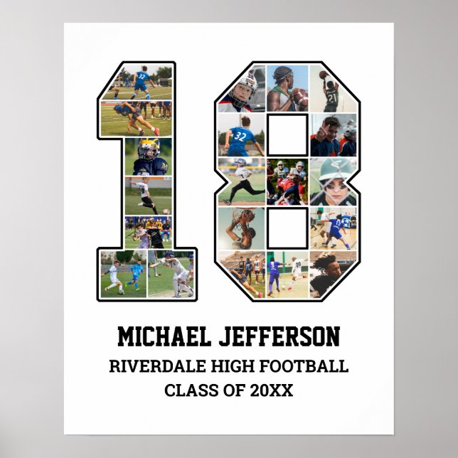 Poster Colagem de Fotos do Jogador Número 18 da Equipe Es (Frente)