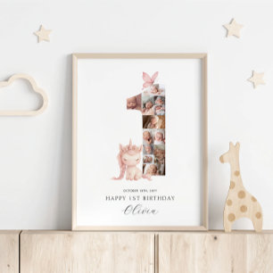 Poster Colagem de Fotos do Unicórn de primeiro aniversari