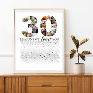 Poster Colagem de fotos dos 30 motivos pelos quais amamos