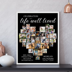 Poster Colagem de Fotos em Coração para Funeral de Vida B