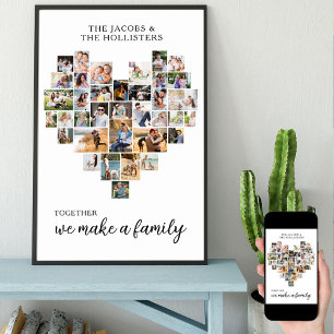 Poster Colagem de Fotos em Forma de Coração de Amor Famil