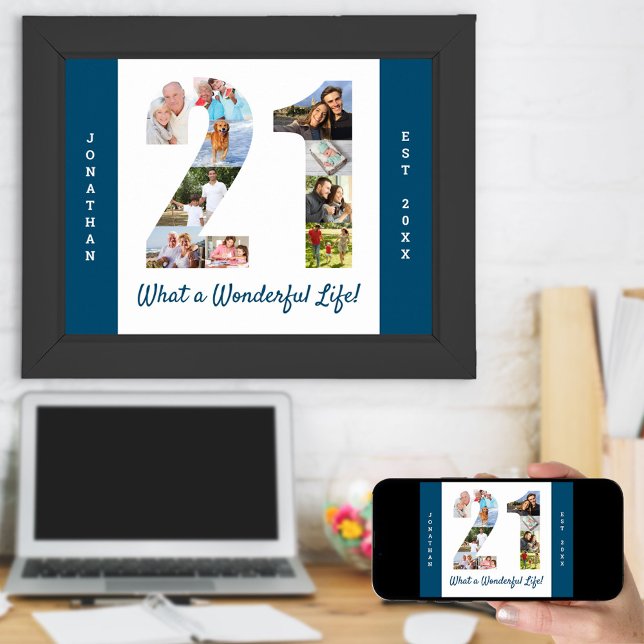 Poster Colagem de Fotos em Forma Número 21 para aniversár (Criador carregado)