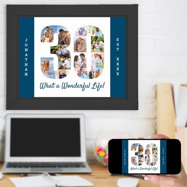 Poster Colagem de Fotos em Forma Número 30 para aniversár (Criador carregado)