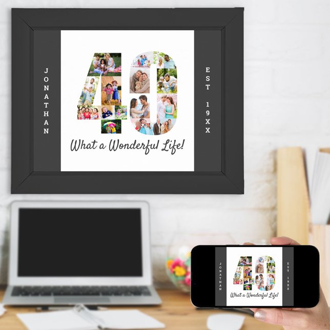 Poster Colagem de Fotos em Forma Número 40 para aniversár (Criador carregado)