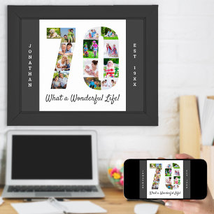 Poster Colagem de Fotos em Forma Número 70 para Aniversár