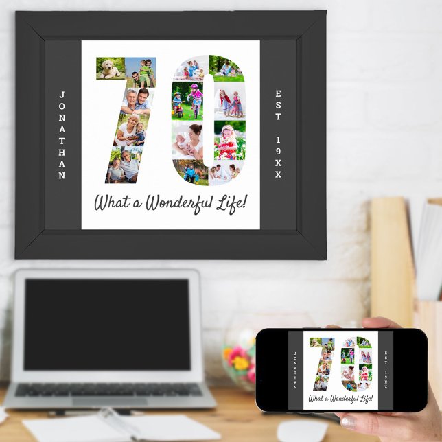 Poster Colagem de Fotos em Forma Número 70 para Aniversár (Criador carregado)