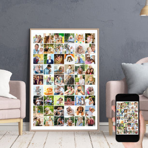 Poster Colagem de Fotos em Grid Branco com 54 Imagens