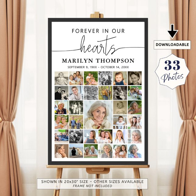 Poster Colagem de Fotos Funeral 33 Corações Escritos à Mã (Criador carregado)