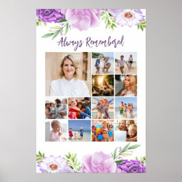 Poster Colagem de Fotos Memorial com Flores Roxas e Rosas
