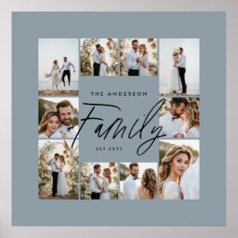 Poster Colagem de fotos mínima elegante e azul da família