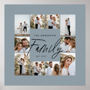 Poster Colagem de fotos mínima elegante e azul da família