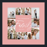 Poster Colagem de fotos mínima elegante e rosa-família<br><div class="desc">Letra familiar elegante e mínima rosa cor-de-rosa,  colagem personalizada de fotos simples,  impressão de presente da família das linhas limpas.</div>