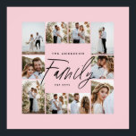 Poster Colagem de fotos mínima elegante e rosa-família<br><div class="desc">Letra familiar elegante,  moderna e mínima colagem fotográfica personalizada cor-de-rosa pálido,  colagem simples de linhas limpas impressão de presente da família.</div>
