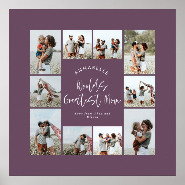 Poster Colagem de fotos mínima elegante e roxa da mãe (Frente)