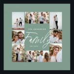 Poster Colagem de fotos mínima elegante e verde da famíli<br><div class="desc">Escrito familiar elegante e mínimo sábio verde personalizado colagem de fotos simples linhas limpas impressão de presente da família.</div>