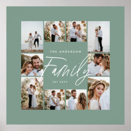 Poster Colagem de fotos mínima elegante e verde da famíli