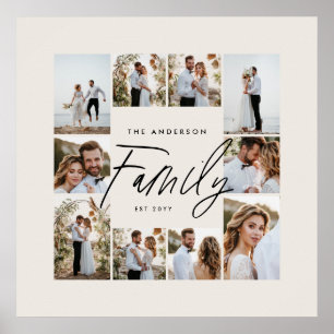 Poster Colagem de fotos mínima elegante em creme familiar