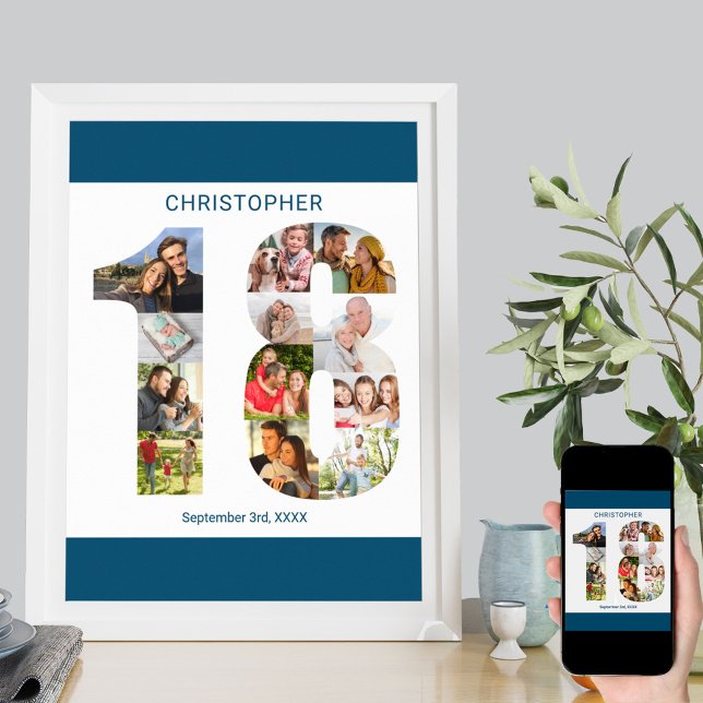 Poster Colagem de Fotos Número 18 Personalizado 18º Anive (Criador carregado)