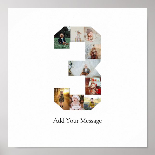 Poster Colagem de Fotos Número 3 Preto e Branco (Frente)
