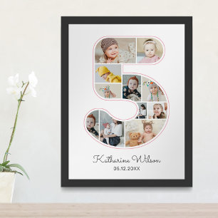 Poster Colagem de Fotos Número 5 de Aniversário de 5 anos