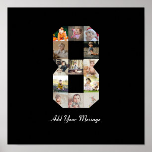 Poster Colagem de Fotos Número 8 Preto e Branco