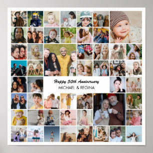 Poster Colagem de Fotos Personalizada 50 Fotos Aniversári