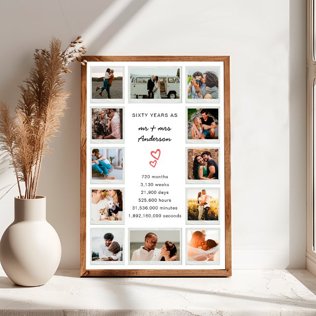 Poster Colagem de Fotos Personalizada de 60 Anos Moderna (Criador carregado)