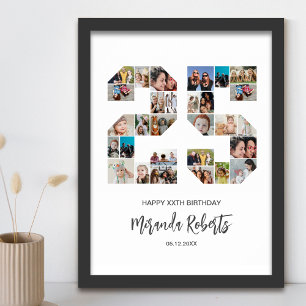 Poster Colagem de Fotos Personalizada do Número de Aniver