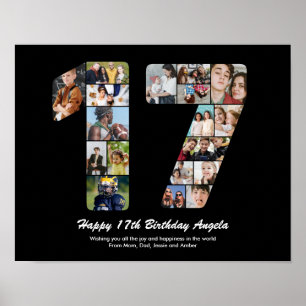 Poster Colagem de Fotos Personalizada Número 17 Aniversár