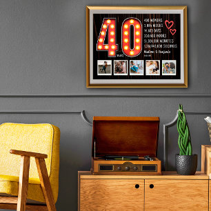 Poster Colagem de Fotos Personalizadas com Corações do 40